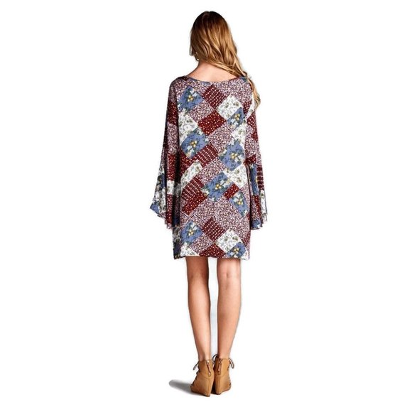 Velzera, Floral Patchwork Print Dress, Red - Picture 4 of 4